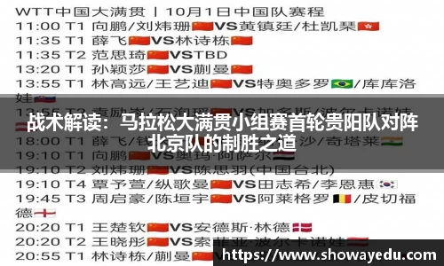 战术解读：马拉松大满贯小组赛首轮贵阳队对阵北京队的制胜之道